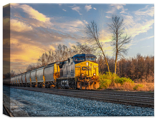 Train at Sunset - Full Canvas Wrap