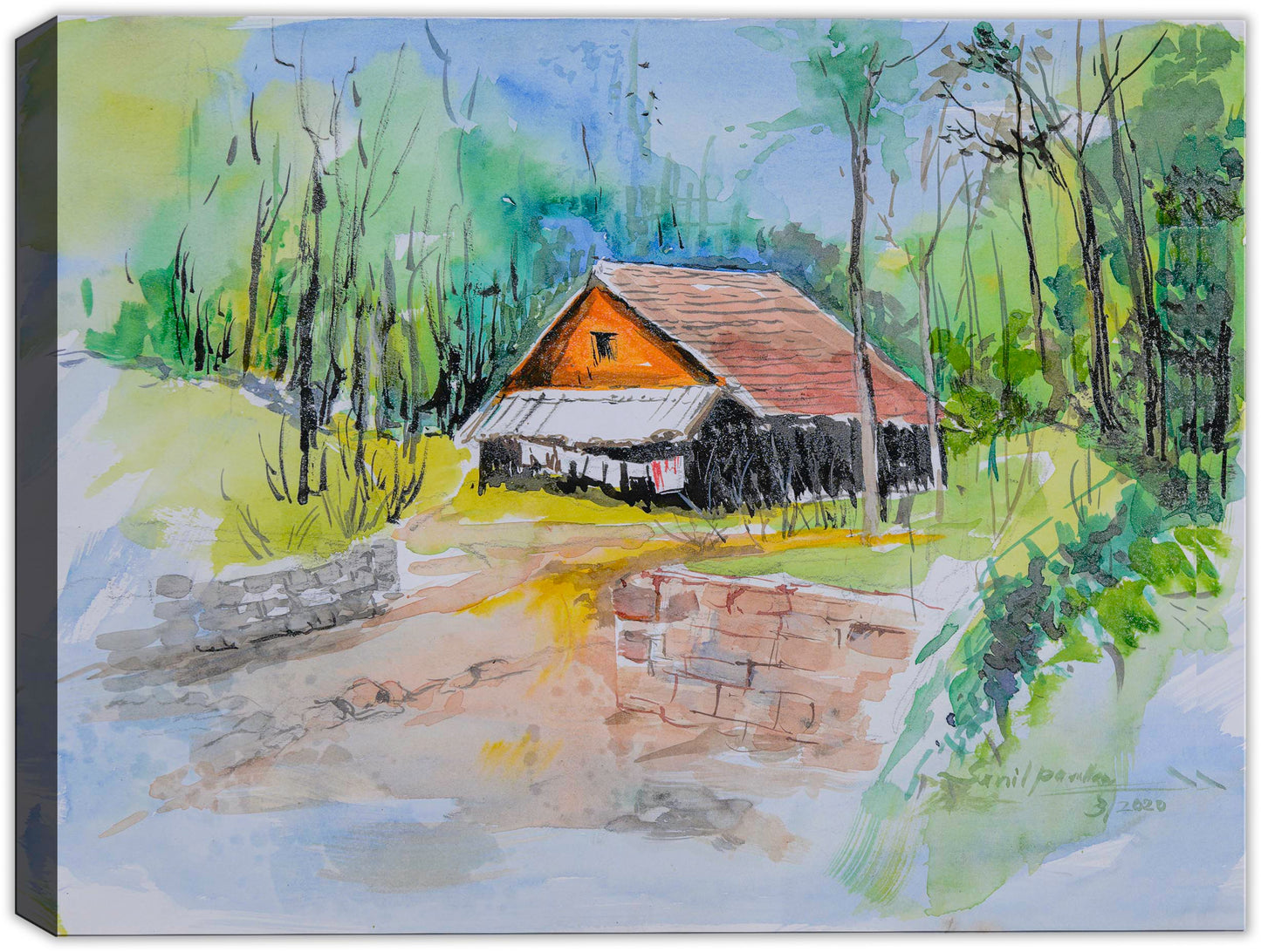 Home Sweet Home Watercolor on Canvas