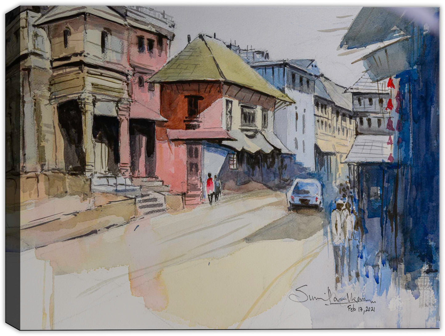 The Boulevard Watercolor Painting on Canvas