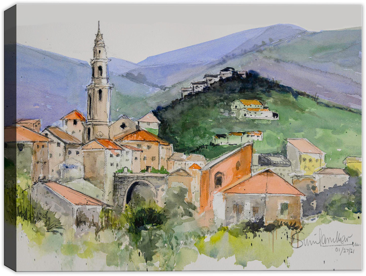 Canvas Watercolor Print of a House of Worship