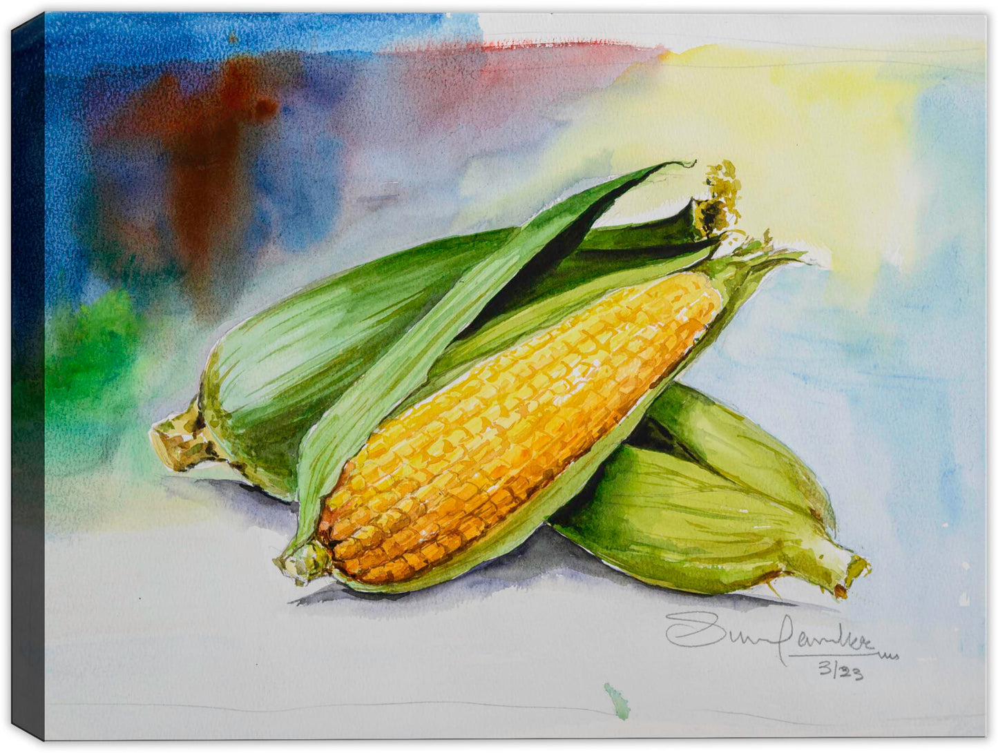 Corn Harvest - Watercolor Print on Canvas