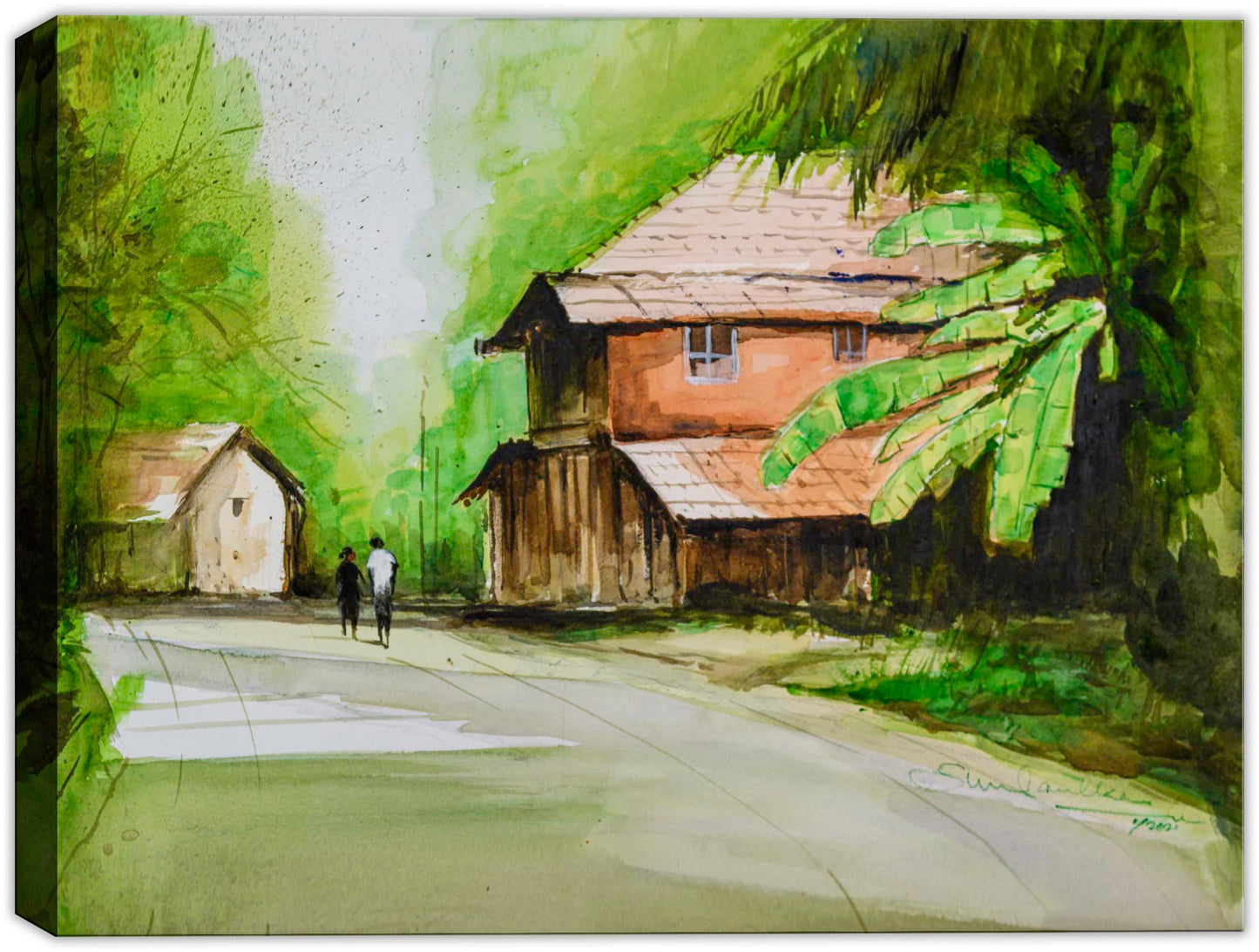 Evening Walk - Watercolor Print on Canvas