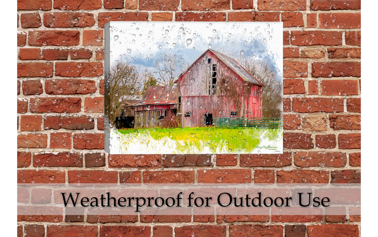 Watercolor Painting of a Barn - on Canvas - Hanging on a Brick Patio
Wall - Waterproof