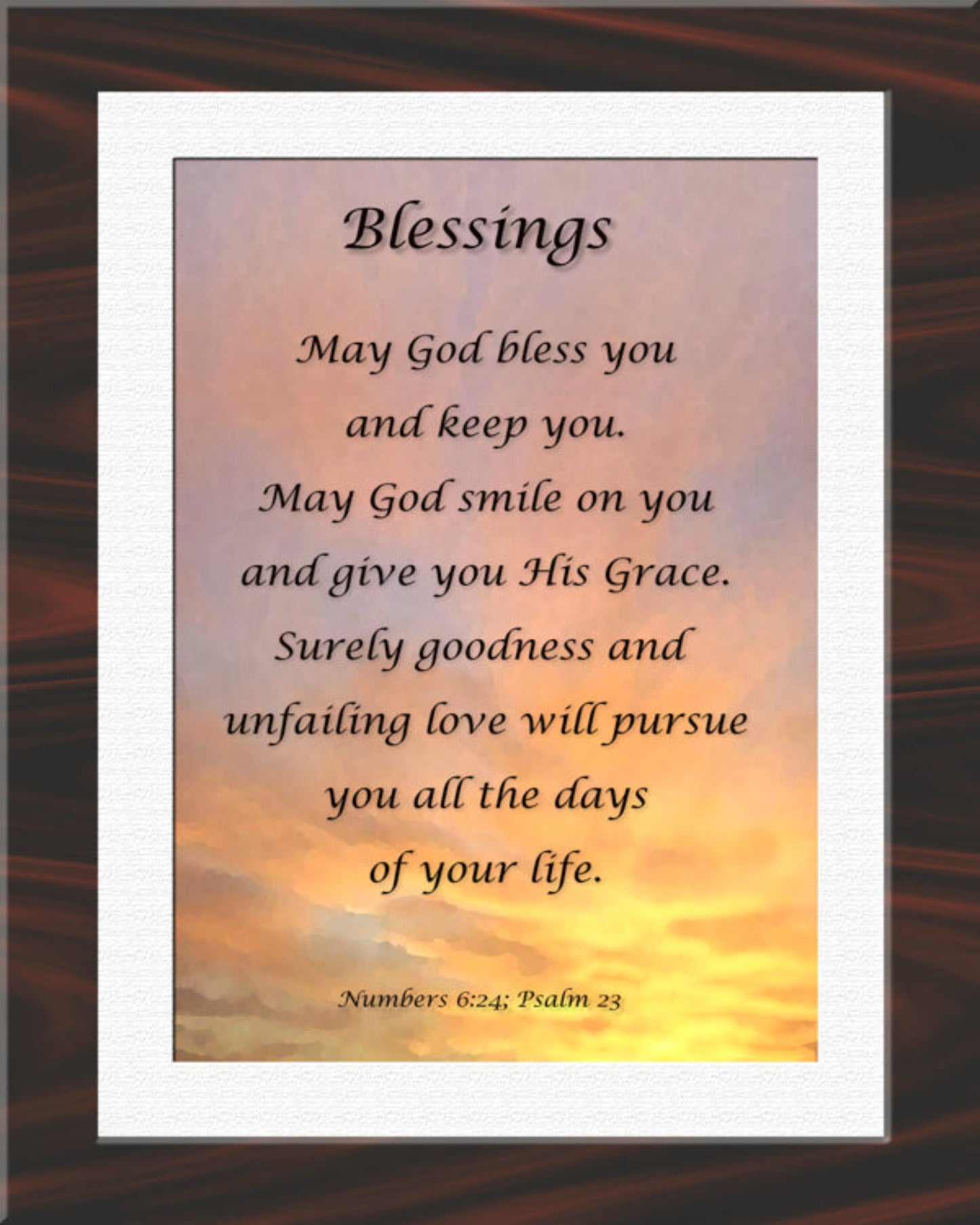 an inspirational blessing printed on fine art paper, matted and framed.