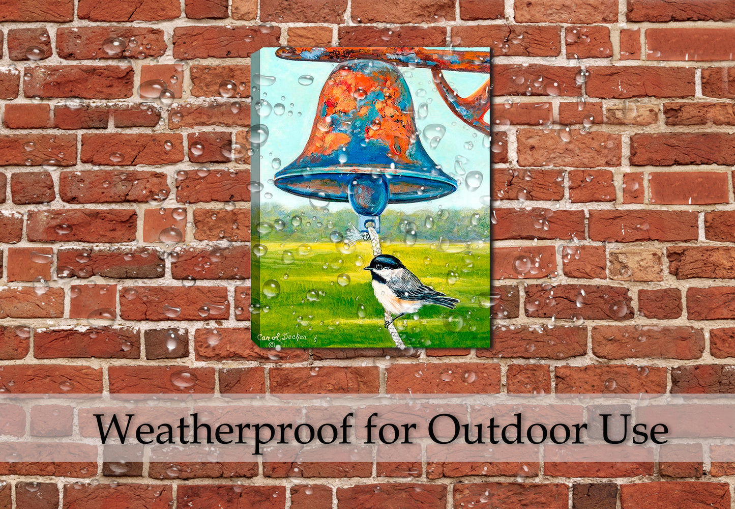 Dinner Bell with Bird - Painting on Canvas - Hanging of Brick Paiot Wall - Waterproof for Outdoor Use
