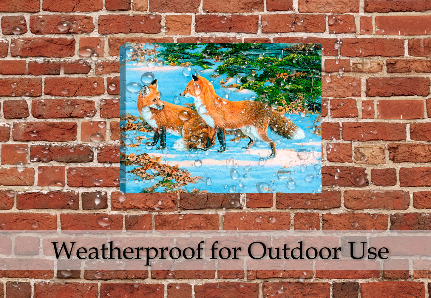 Flirty Fox Painting on Canvas - Hung on Brick Patio Wall - Outdoor Living - Waterproof Canvas