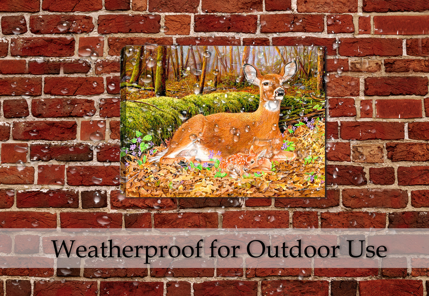 New Beginnings by Carol Decker - Deer Painting on Outdoor Waterproof Canvas hanging of a Patio wall
