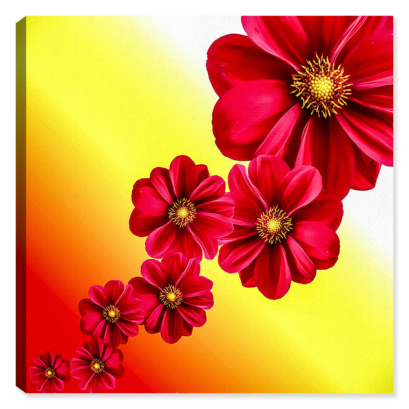 Red Dahlia Flowers- Printed on Canvas