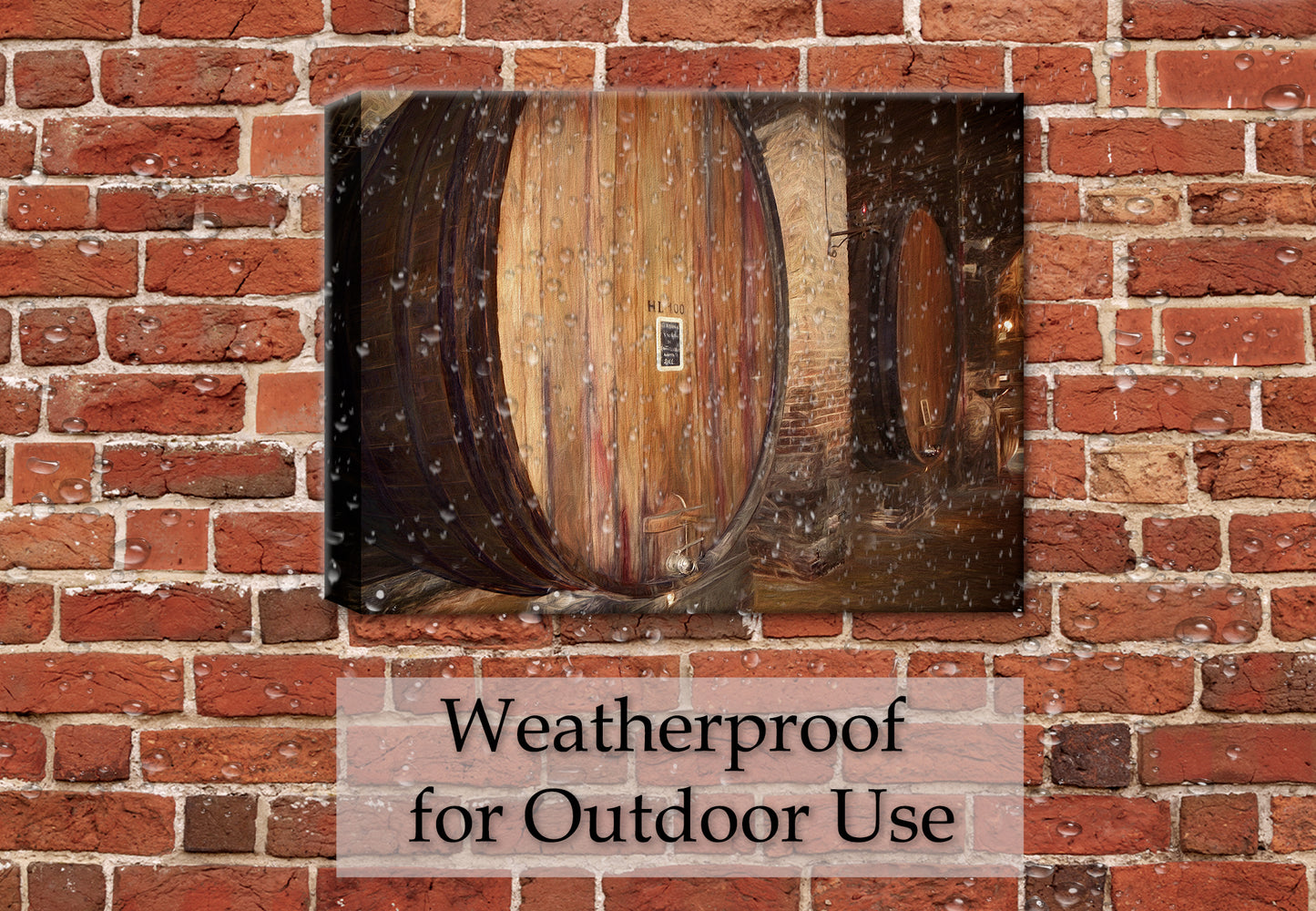 Wine Cellar on Canvas hanging on Patio Brick Wall - Waterproof Canvas