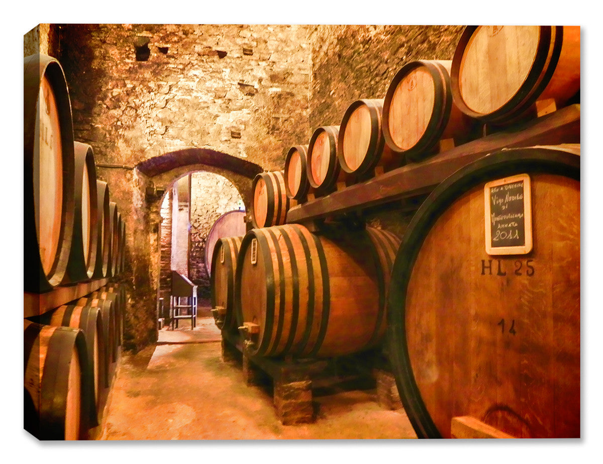 Wine Barrel in a Cellar - Printed on Canvas