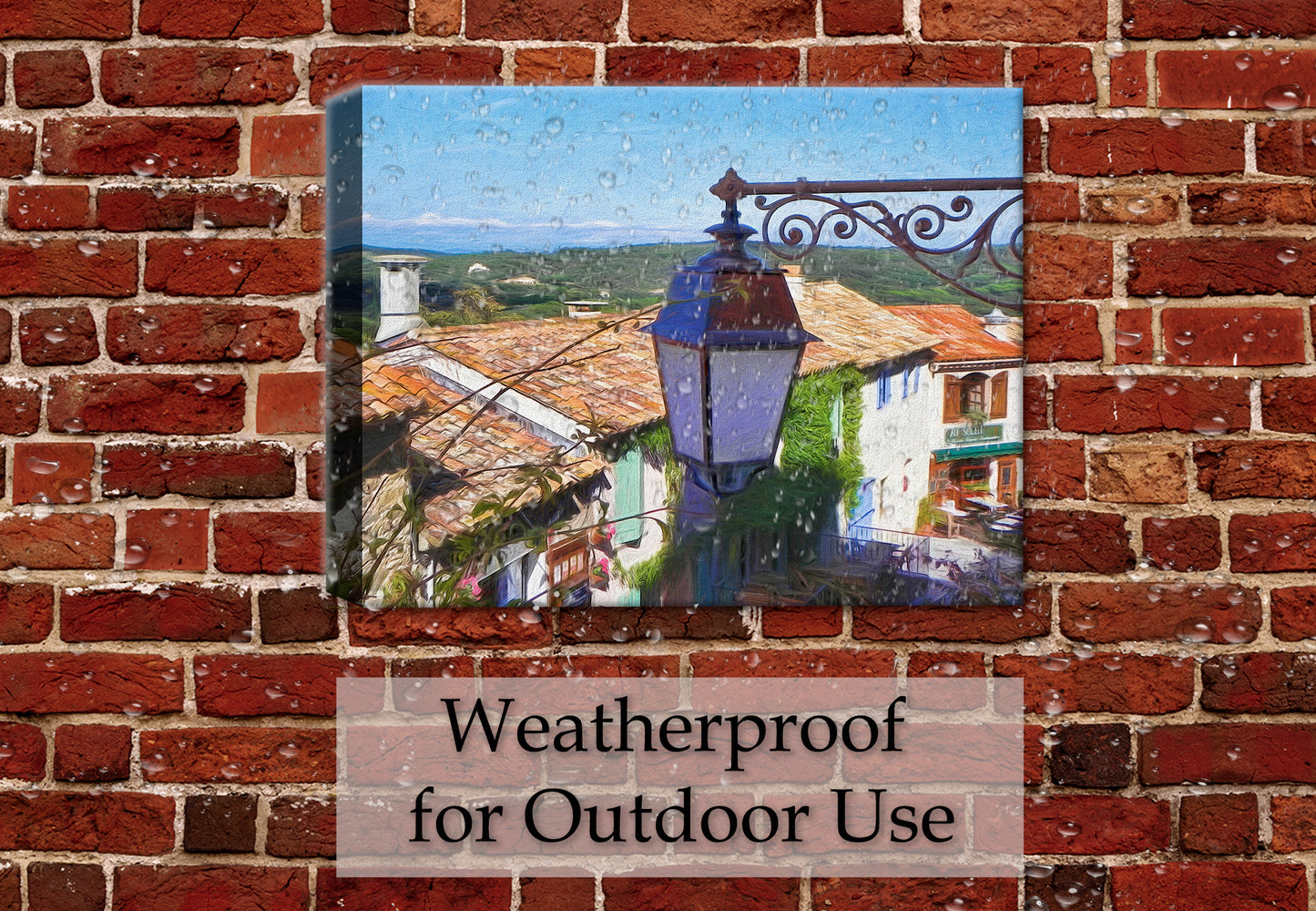 French Rooftops Painting - Printed on Canvas - Hanging on Patio Wall - Outdoor Waterproof Canvas