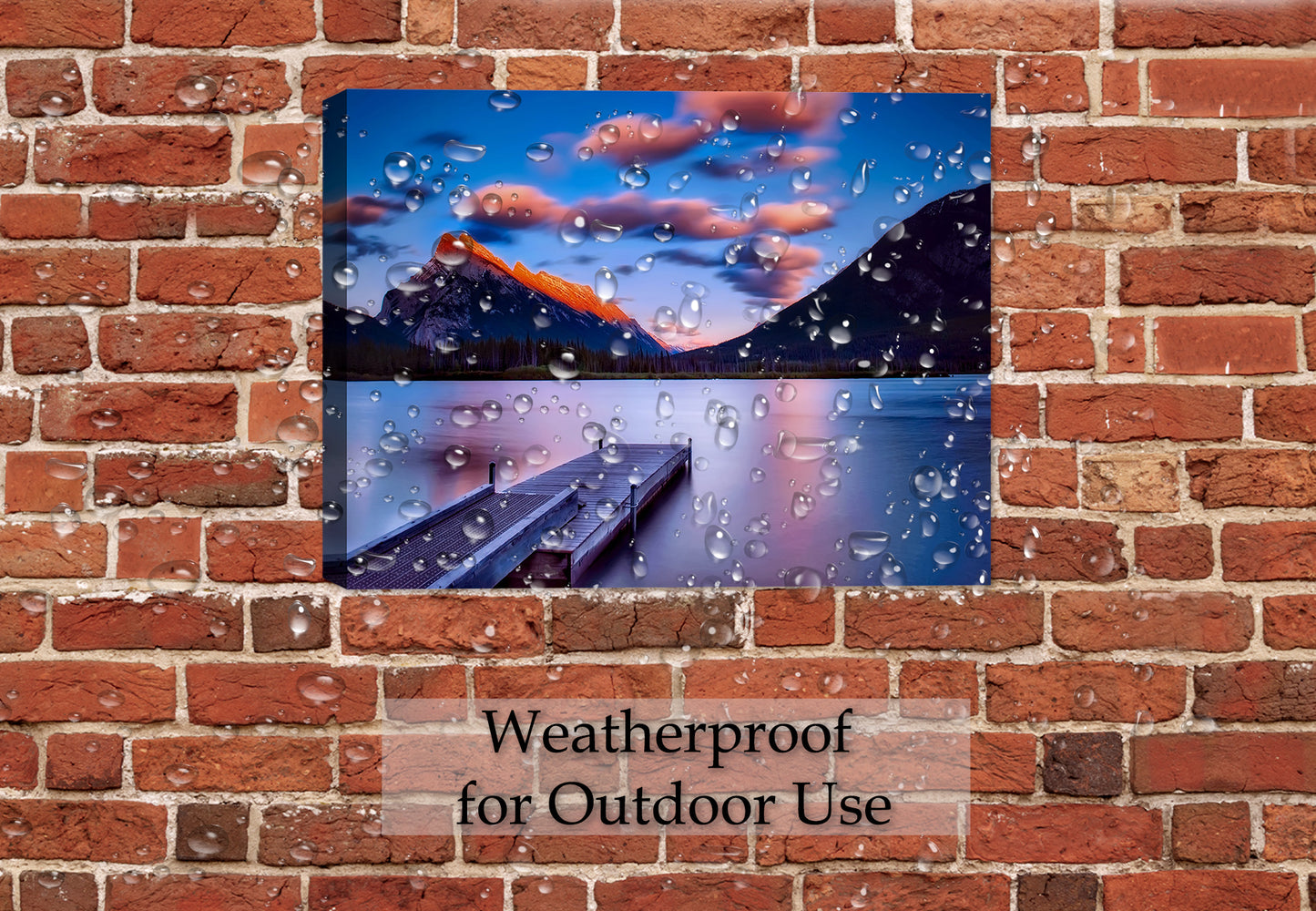 Dock on Still Waters - Fine Art Photo on Canvas - Hung on Brick Patio Wall - Waterproof for Outdoor use