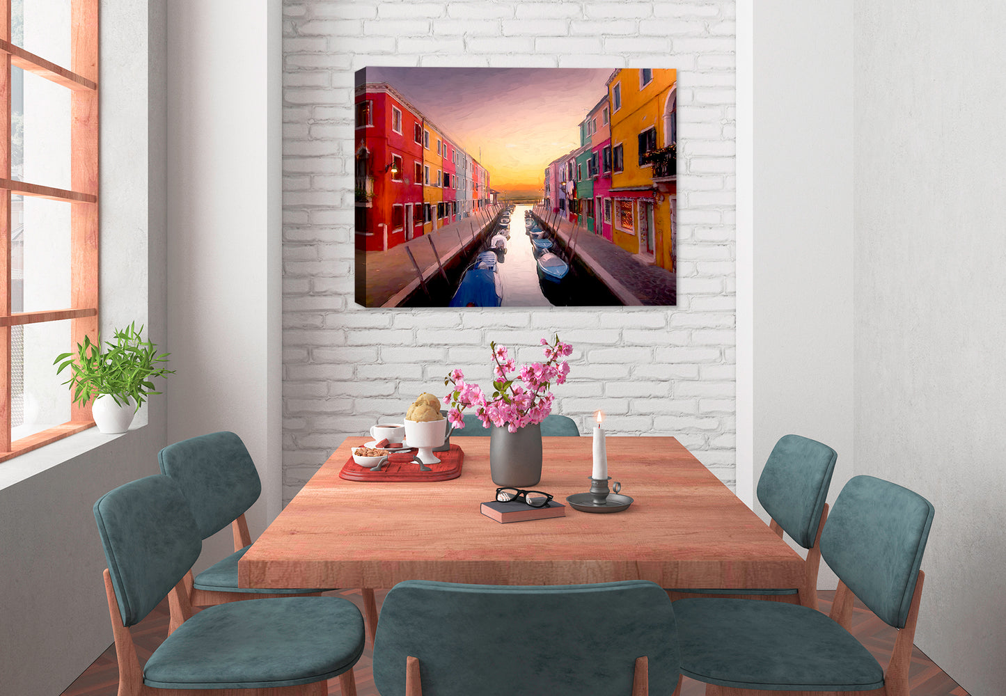 Dusk-in-the-Village Painting printed on Canvas - Hung on dining room wall