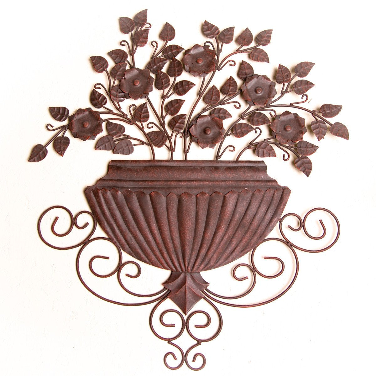 Metal Stamped Wall Hanging - Flowers in a Vase - Framed Art