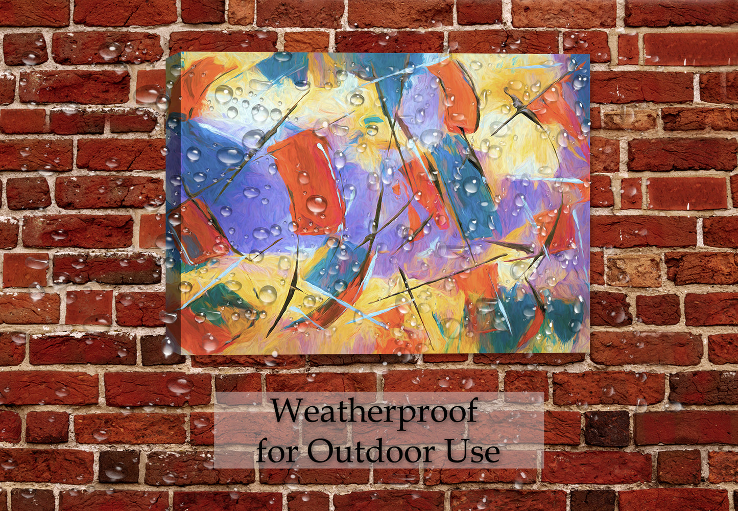 The Dance - Abstract Painting by Ray Huffman - Printed on Waterproof Canvas - Hanging on Patio Wall during rain.