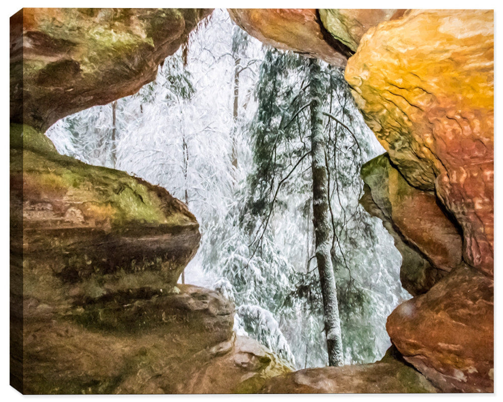 Winter View from The Cave - Rock House - Printed on Canvas