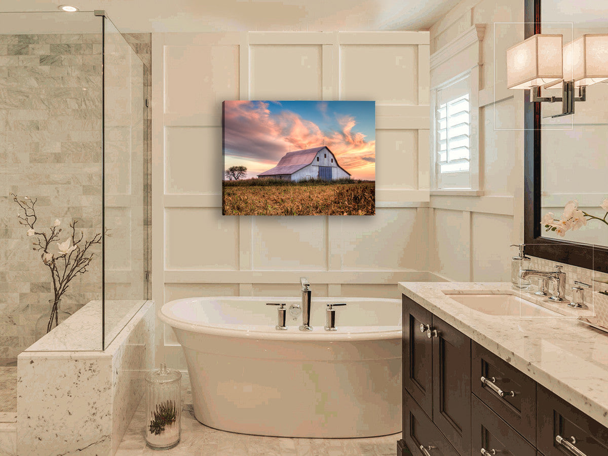 Sunset on Oklahoma Farm on Canvas - Hung on Bathroom Wall