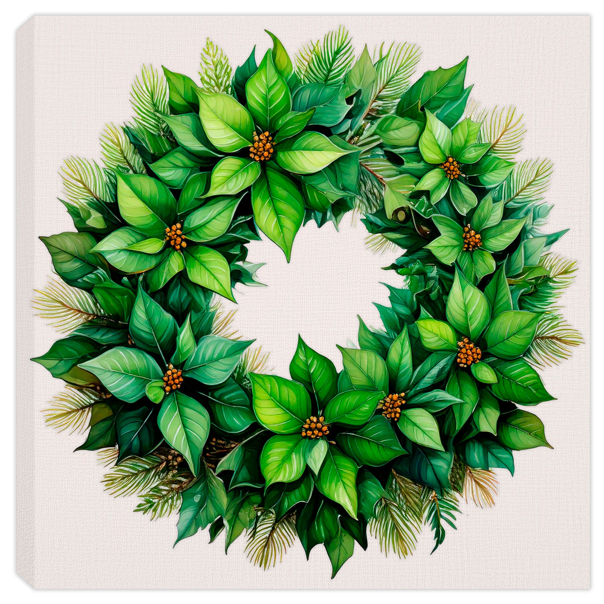 Green Poinsettia Wreath painted on Canvas