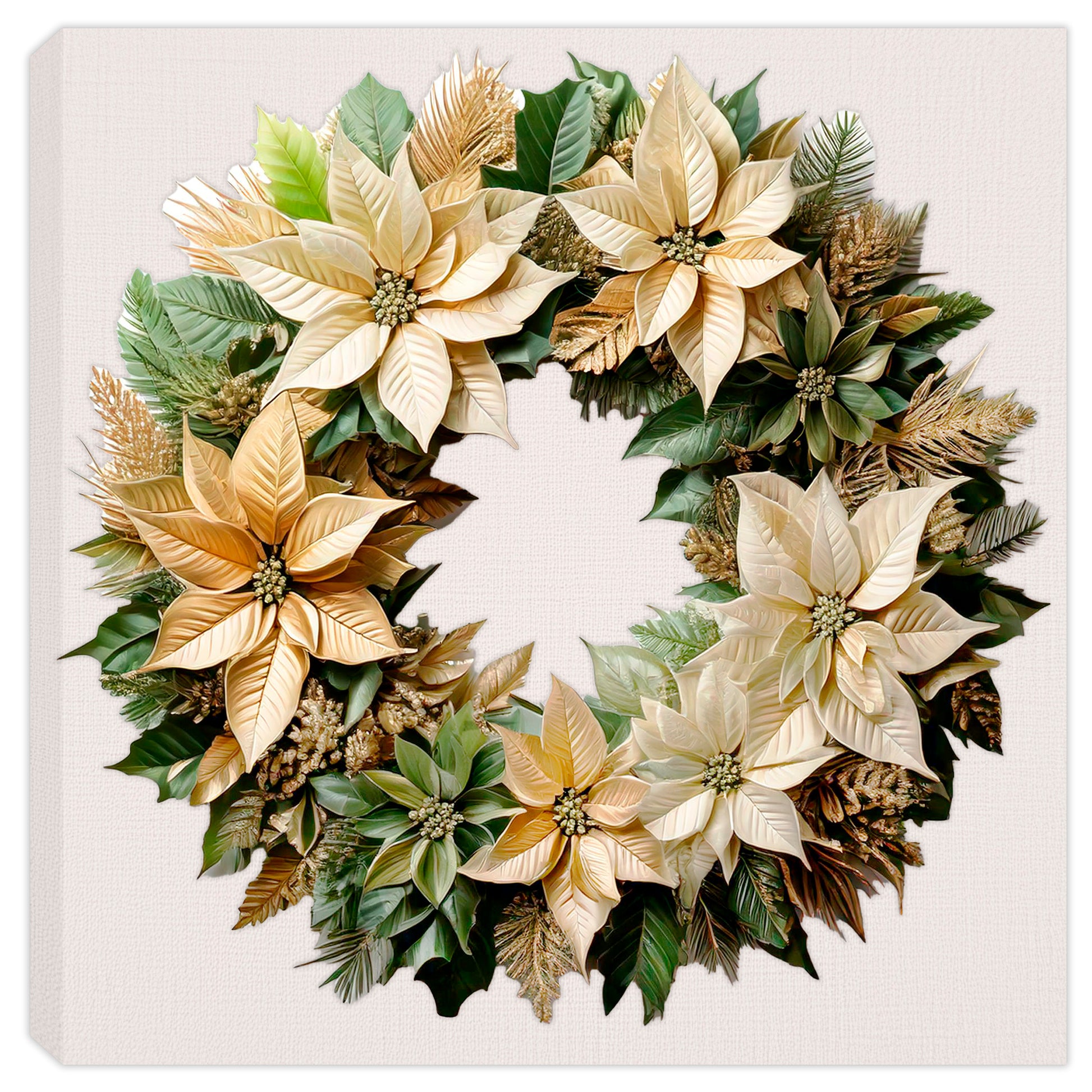 Cream Poinsettia Wreath painted on Canvas