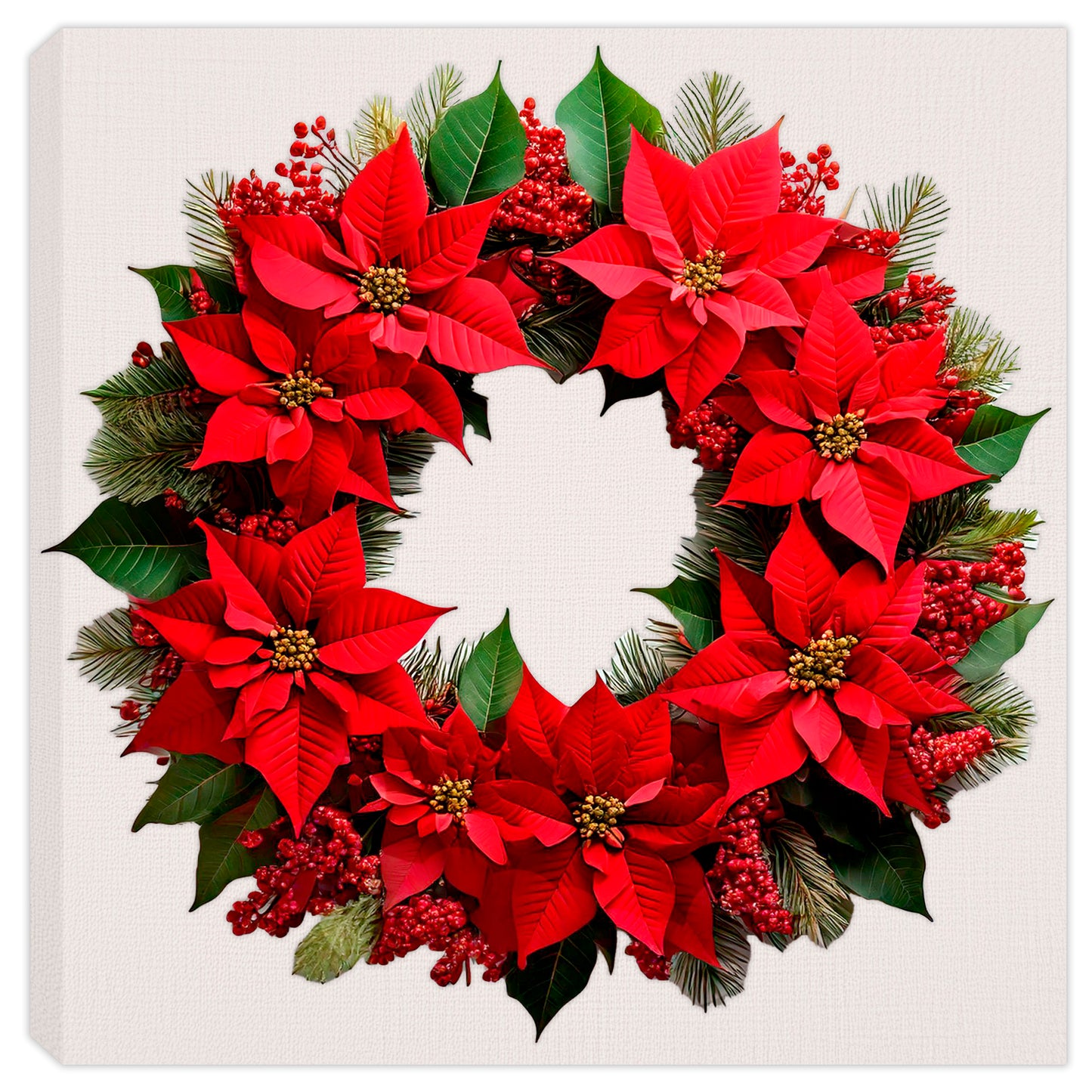 Red Poinsettia Christmas Wreath on Canvas