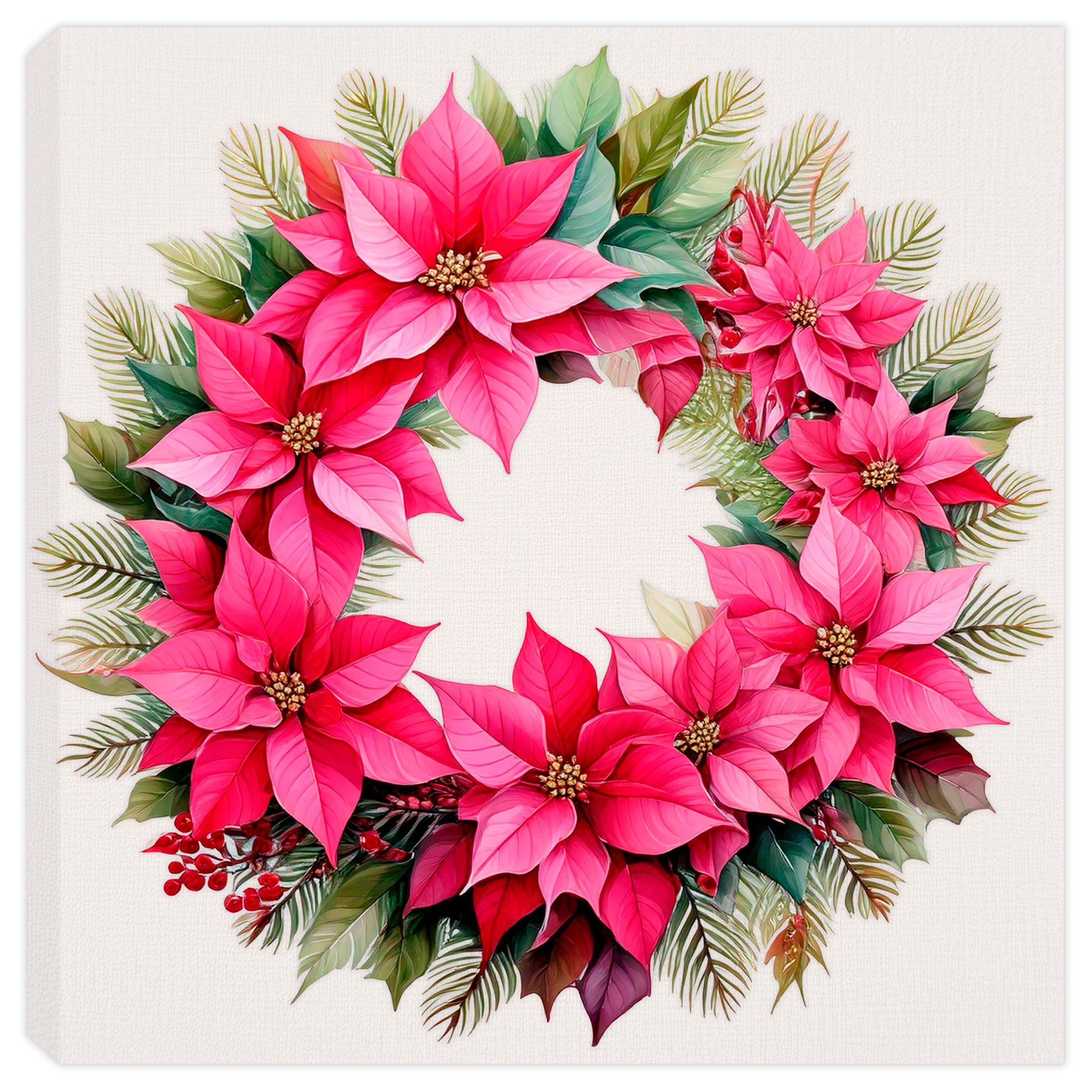 Light Rose colored poinsettia wreath on Canvas