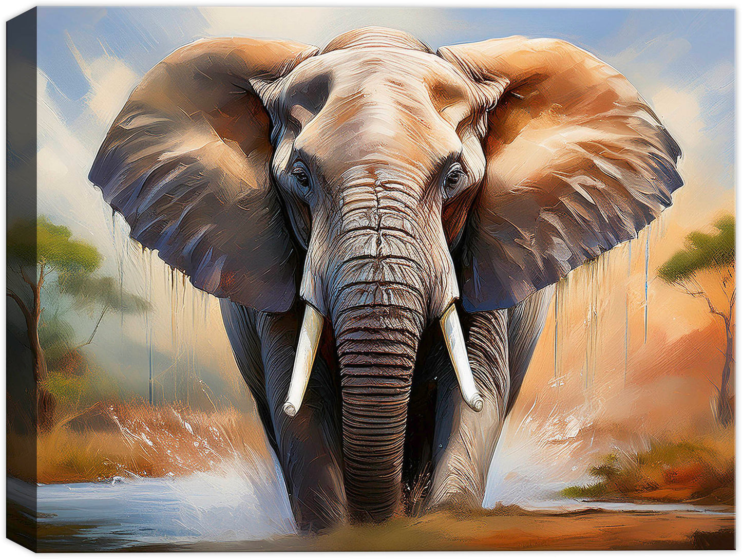 Painting of an Elephant splashing in the water - printed on waterproof canvas for outdoor use