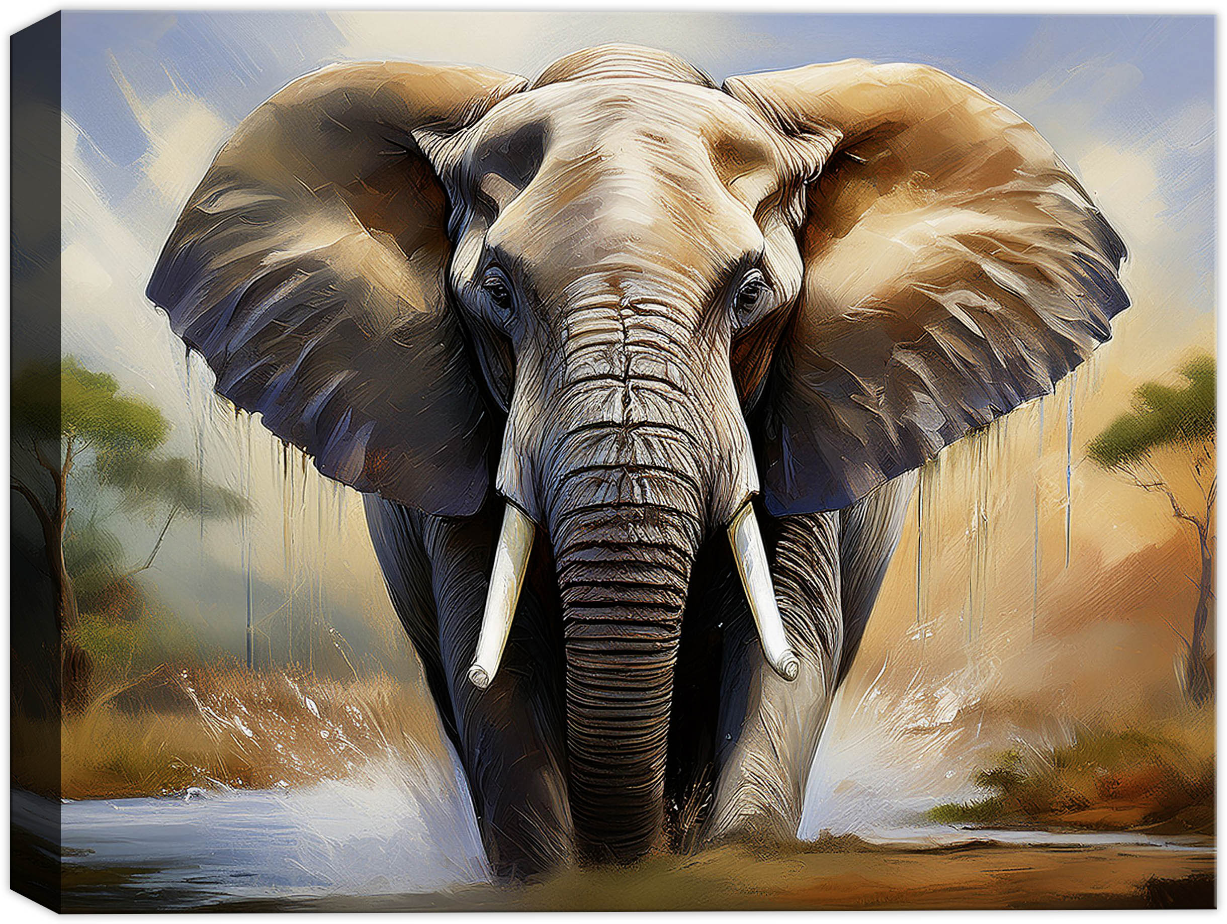 Painting of an Elephant splashing in the water - printed on waterproof canvas for outdoor use