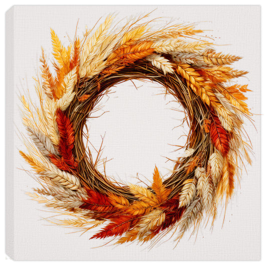 Painting of a Fall Wreath with Gold, Orange and Cream Heather Grasses