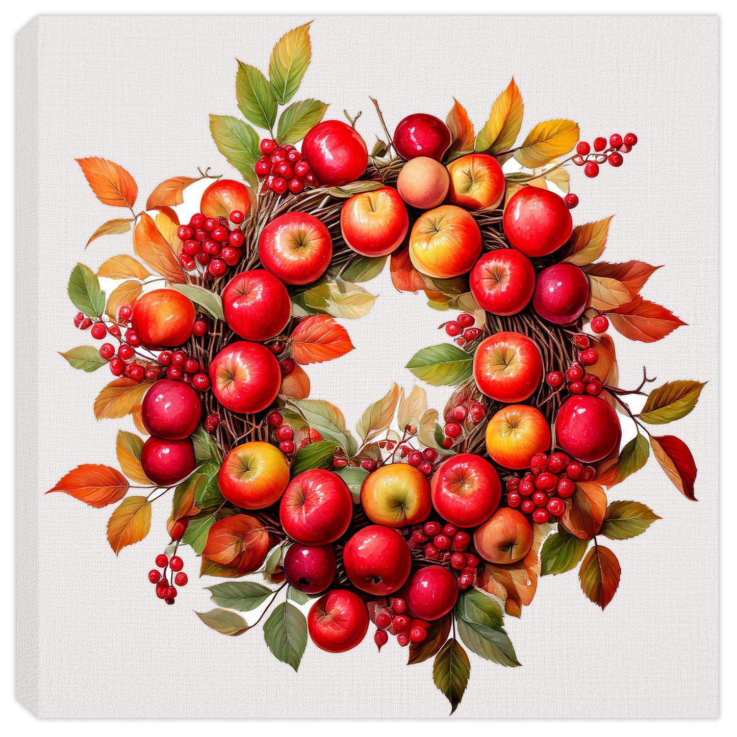 Painting of a Fall Apple Wreath on Canvas - Waterproof for Outdoor Use