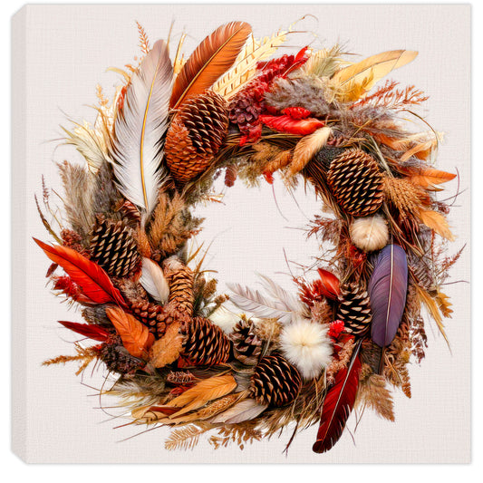 Painting of a Feather wreath for the fall and Thanksgiving season. 