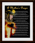 Framed print with a firefighter image and 'A Mother's Prayer' text on a white background.
