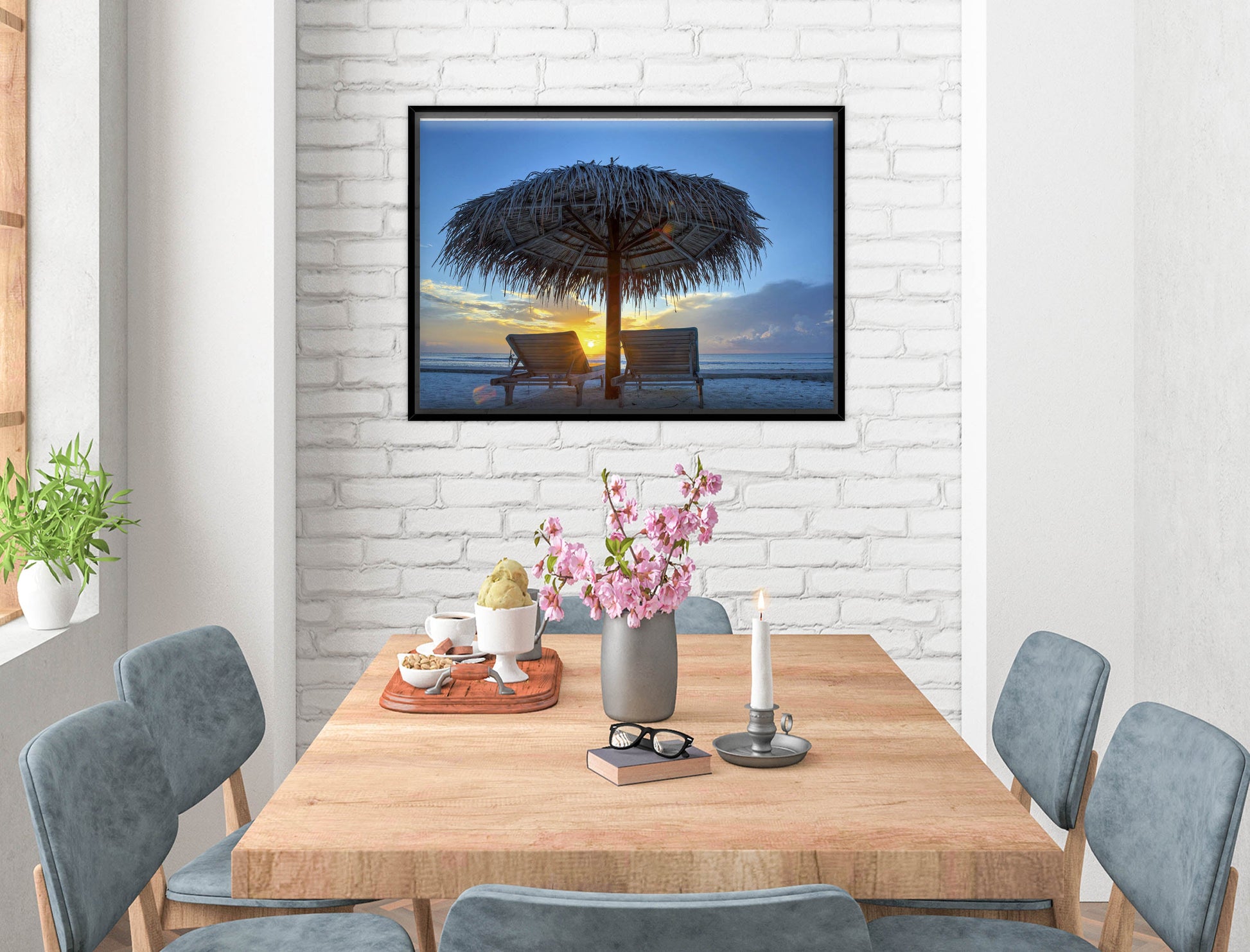 View at Sunset-Canvas Wrap - Black Frame on Dining Room Room Wall