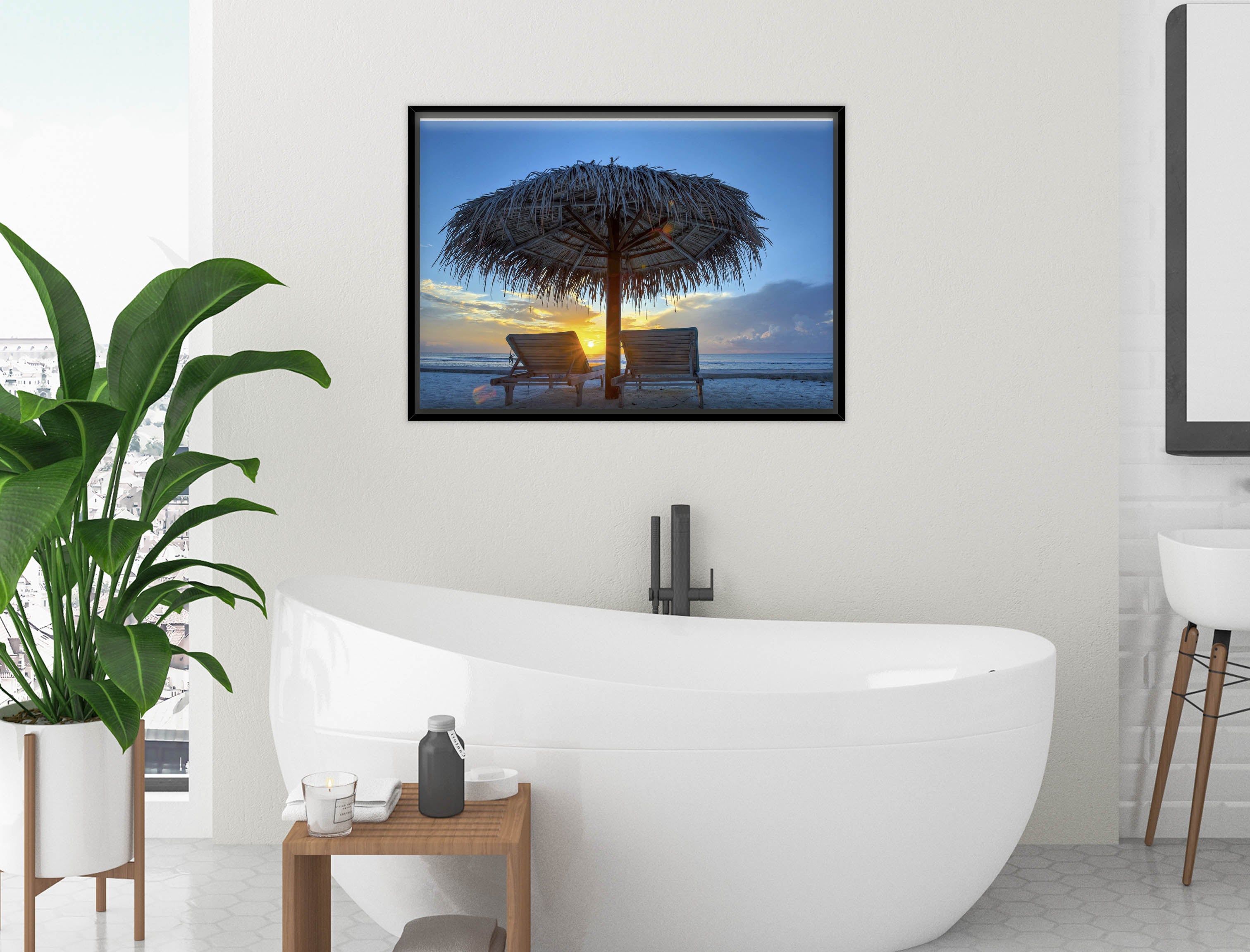 View at Sunset-Canvas Wrap - Black Frame on Bathroom Wall