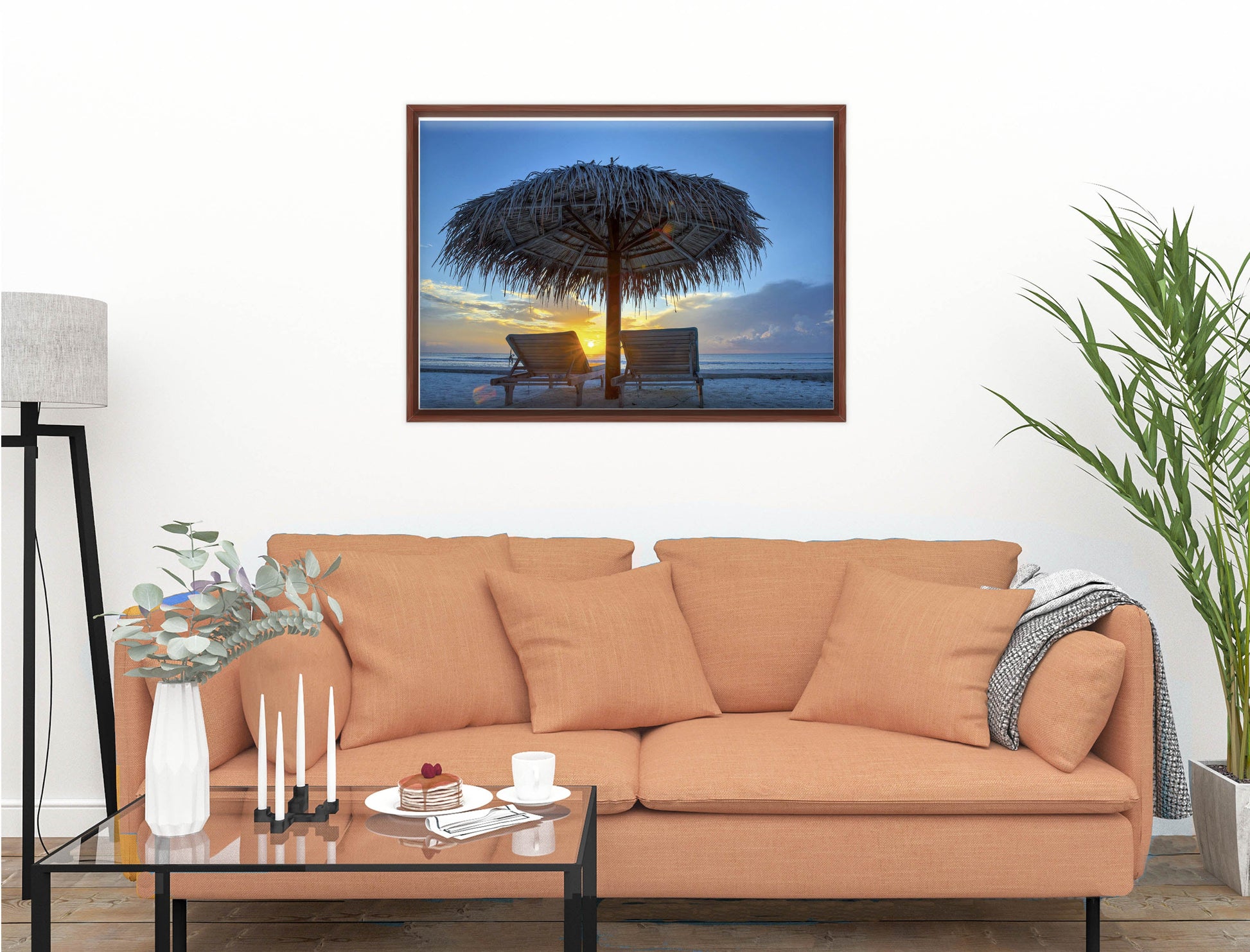 View at Sunset-Canvas Wrap - Mahogany Frame on Living Room Wall-1