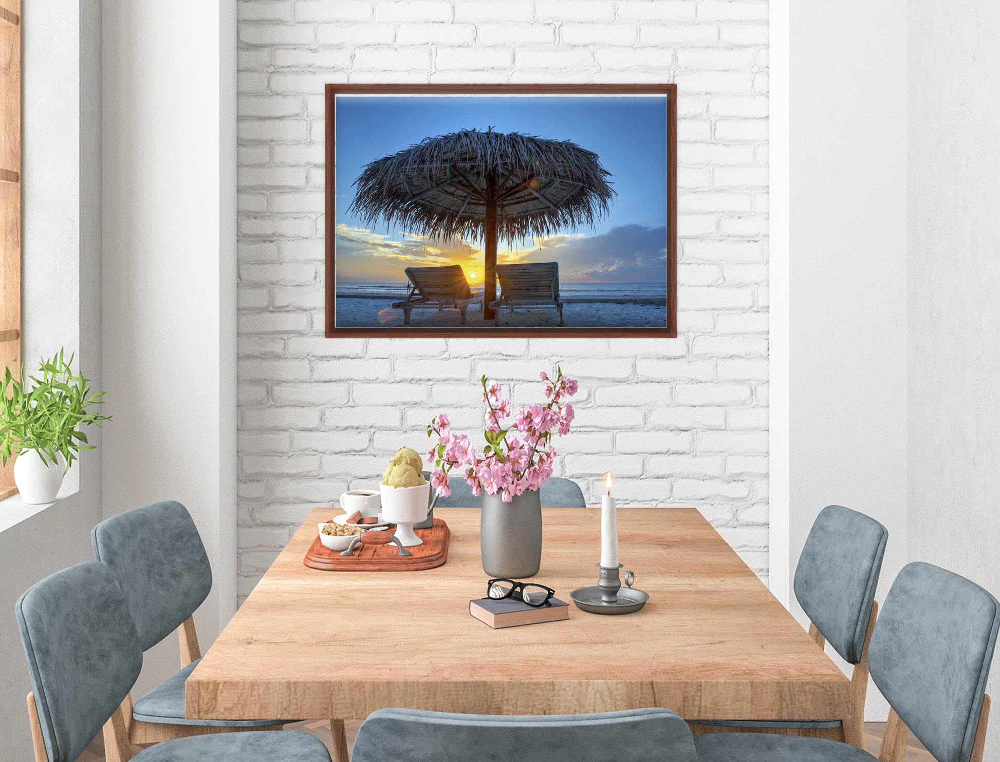 View at Sunset-Canvas Wrap - Mahogany Frame on Dining Room Room Wall