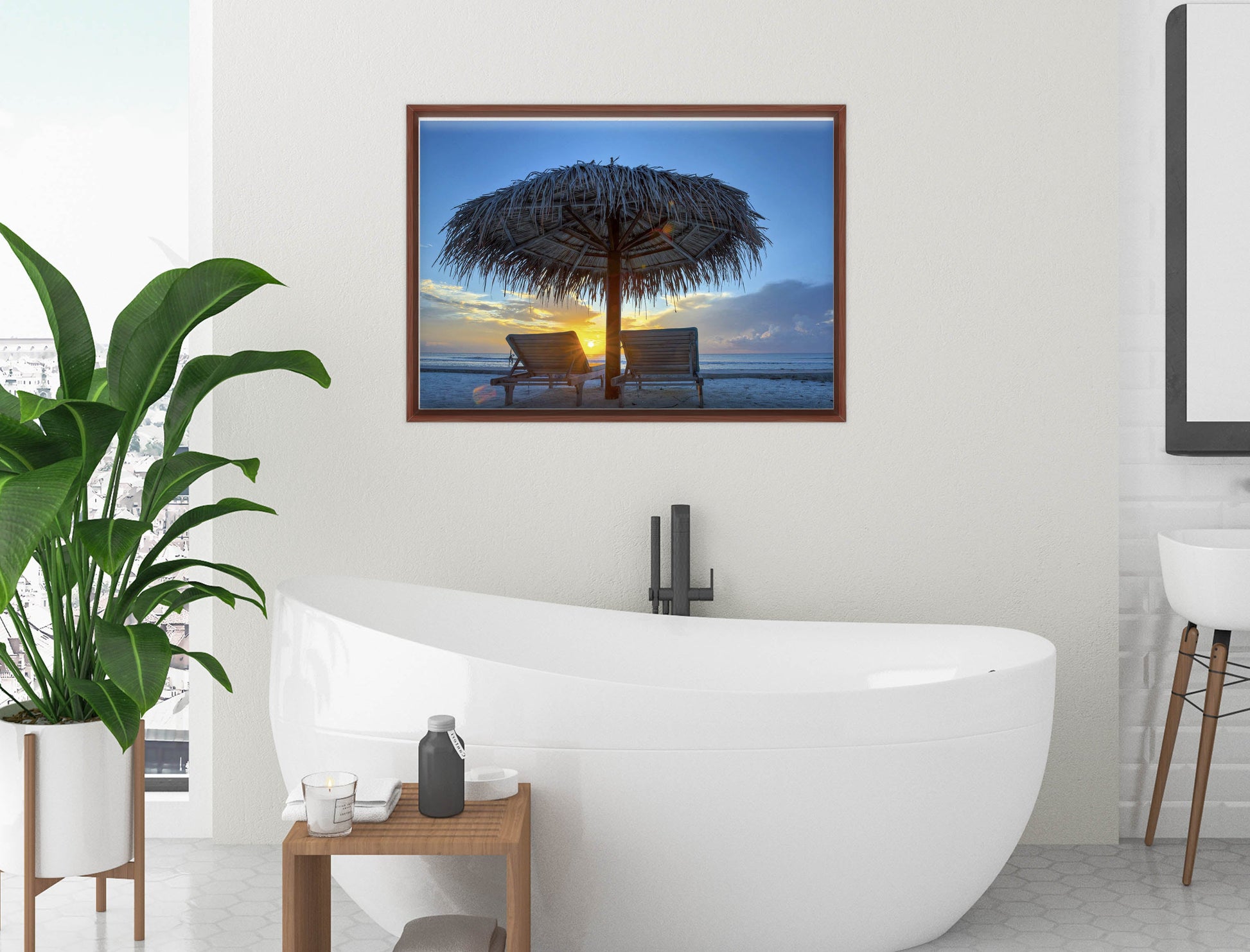 View at Sunset-Canvas Wrap - Mahogany Frame on Bathroom Wall