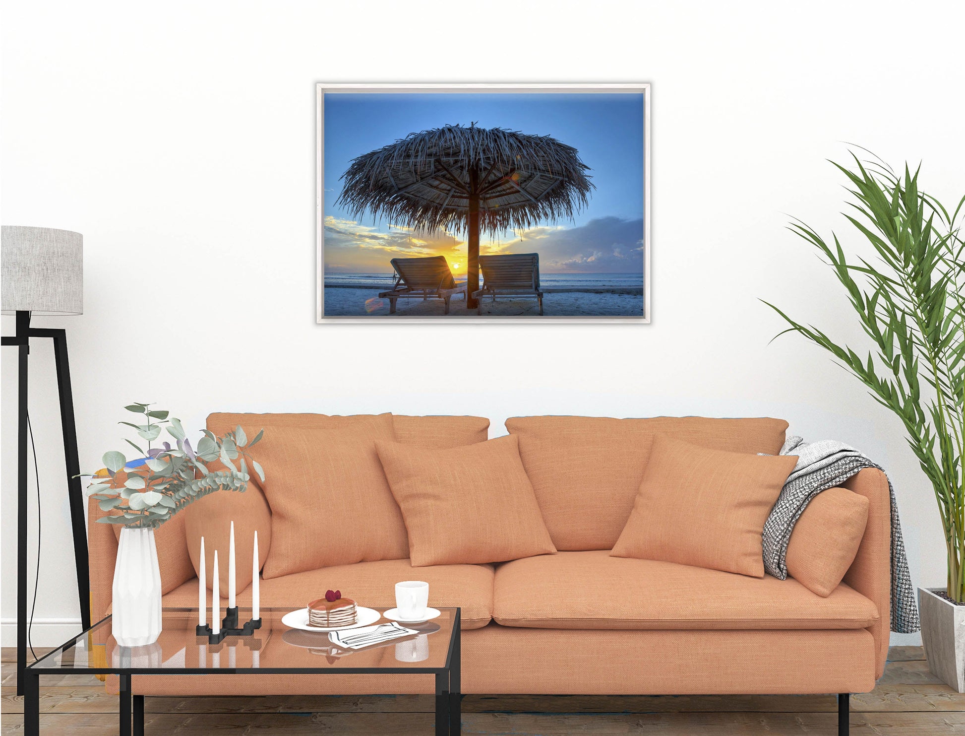 View at Sunset-Canvas Wrap - White Frame on Living Room Wall-1