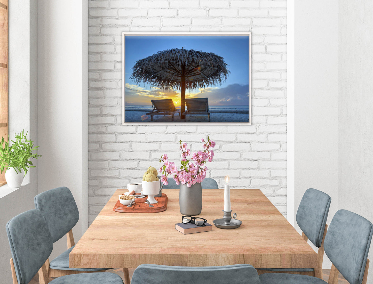 View at Sunset-Canvas Wrap - White Frame on Dining Room Room Wall