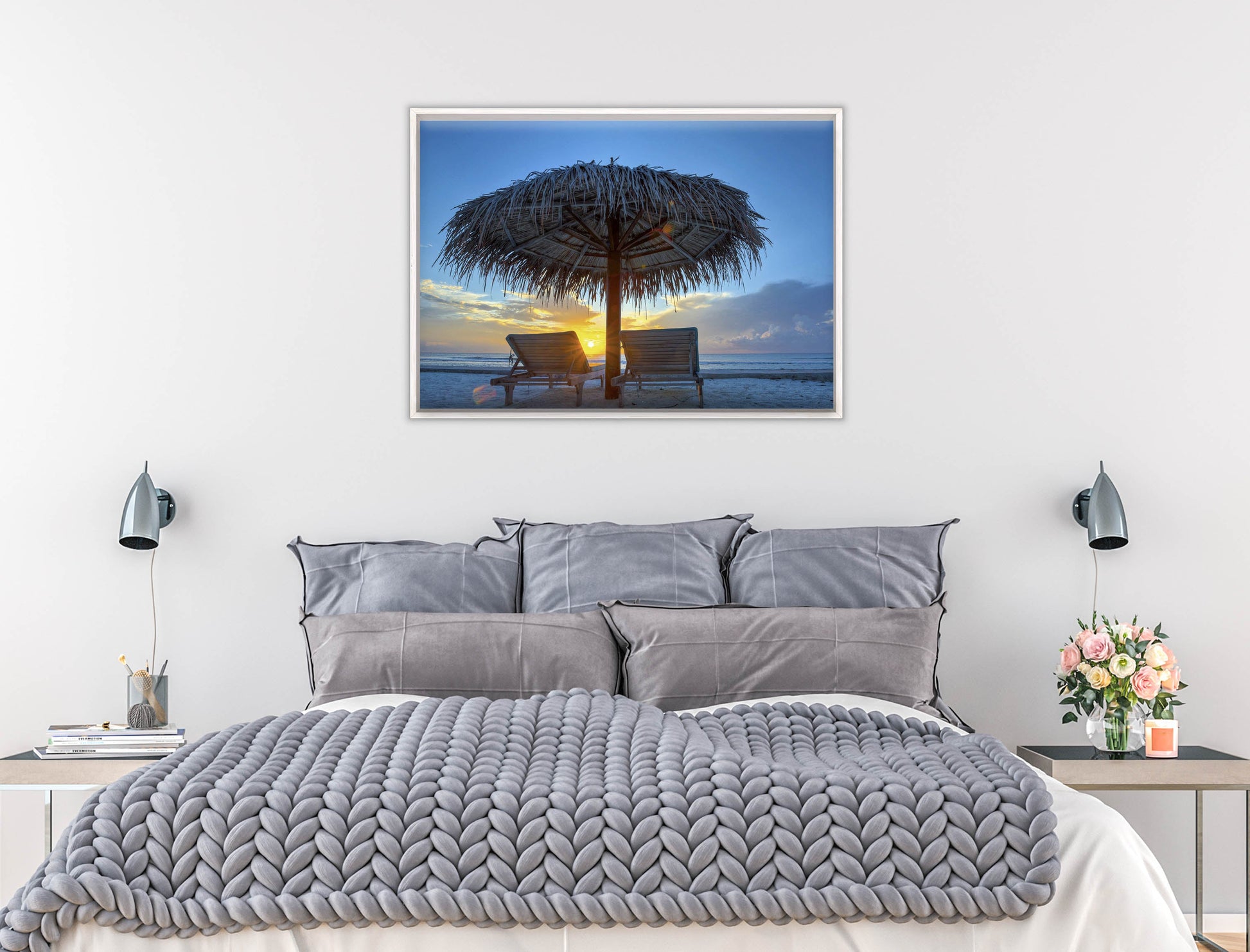 View at Sunset-Canvas Wrap - White Frame on Bedroom Wall