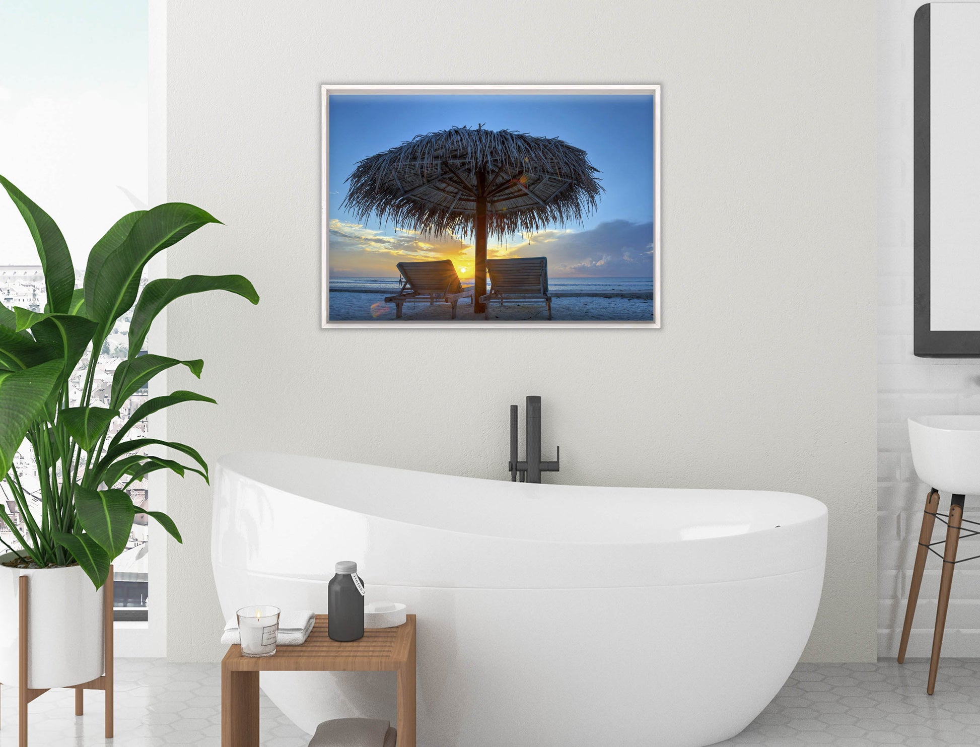 View at Sunset-Canvas Wrap - White Frame on Bathroom Wall