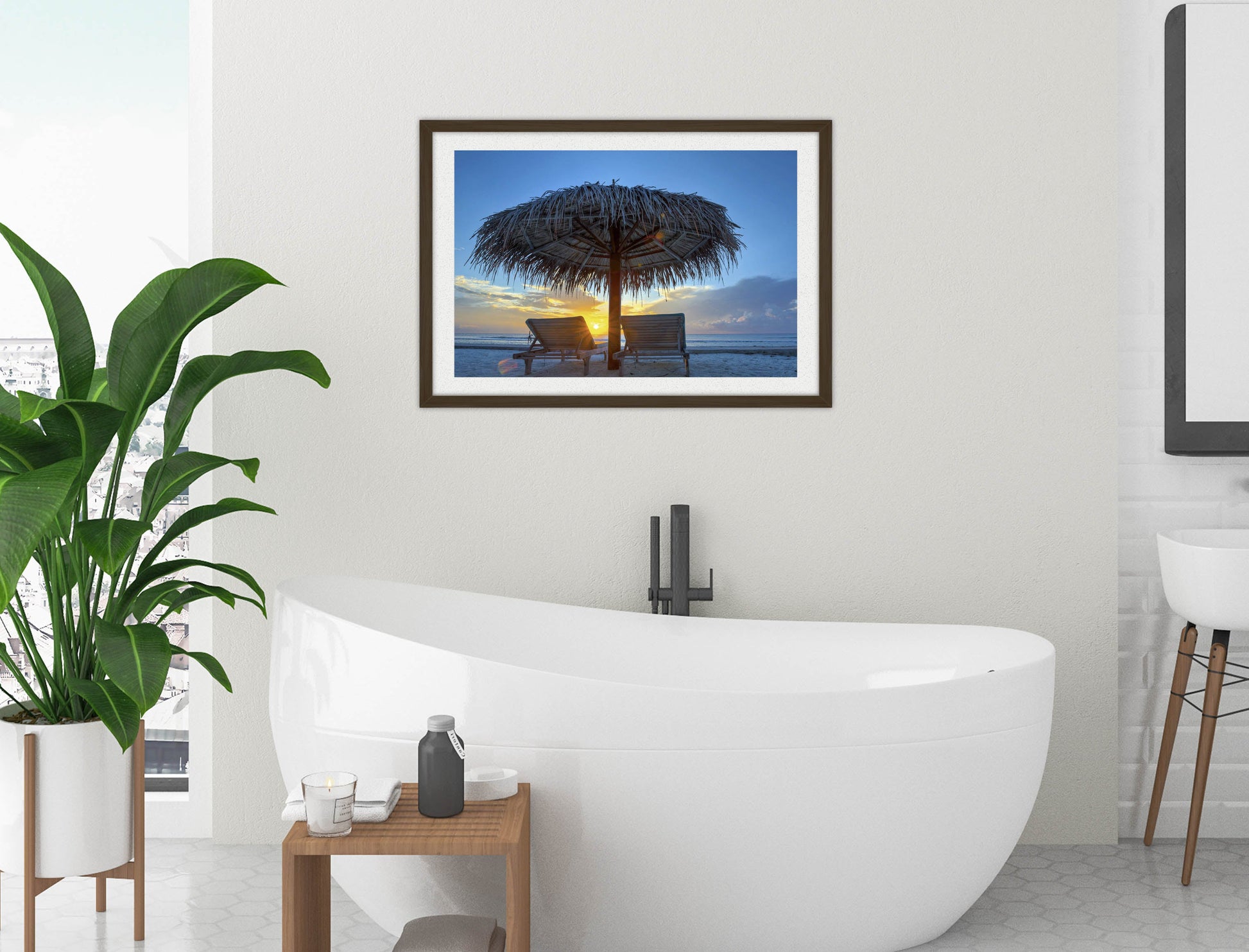 View at Sunset-Framed Photo - Black Frame on Bathroom Wall