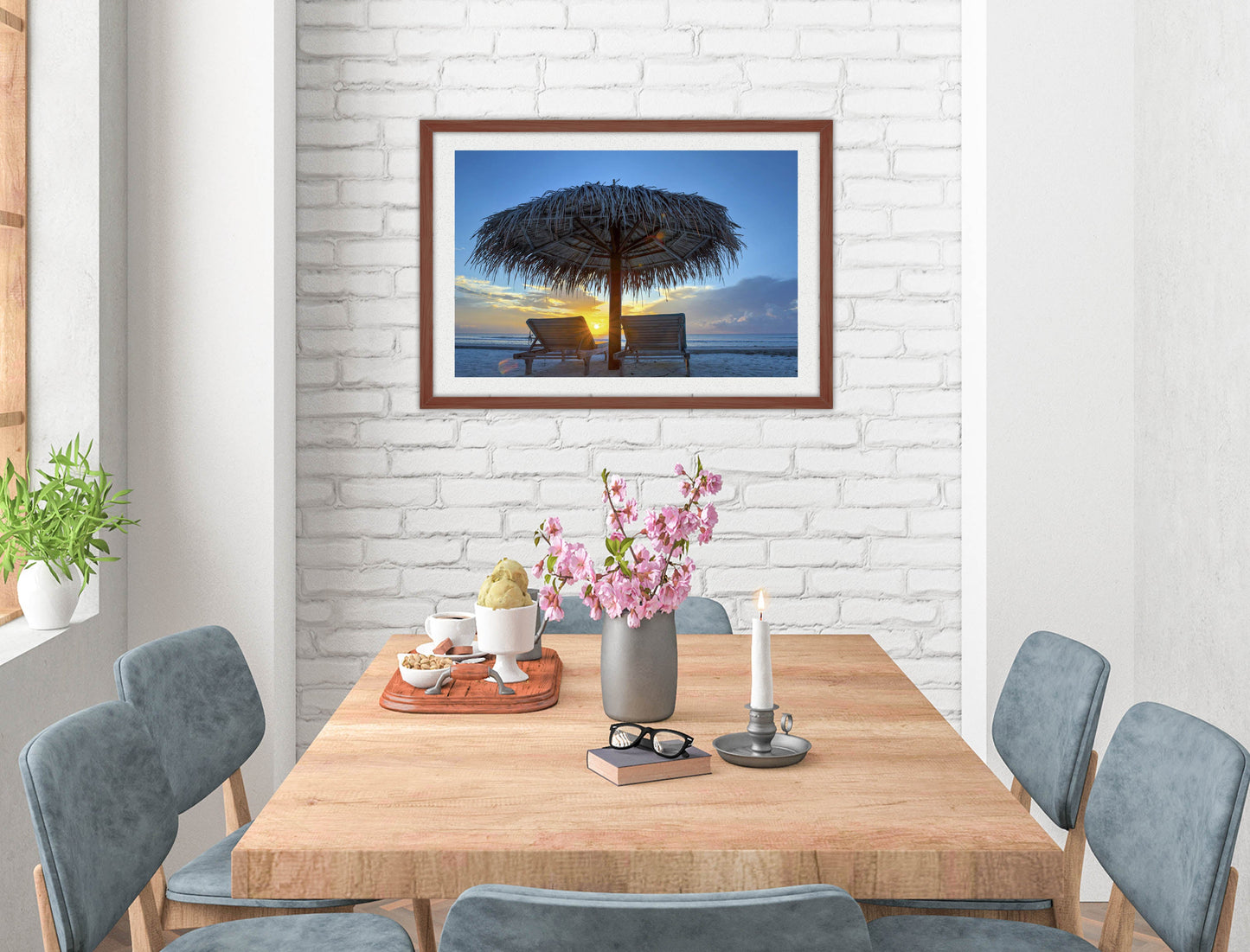 View at Sunset-Framed Photo - Mahogany on Dining Room Room Wall