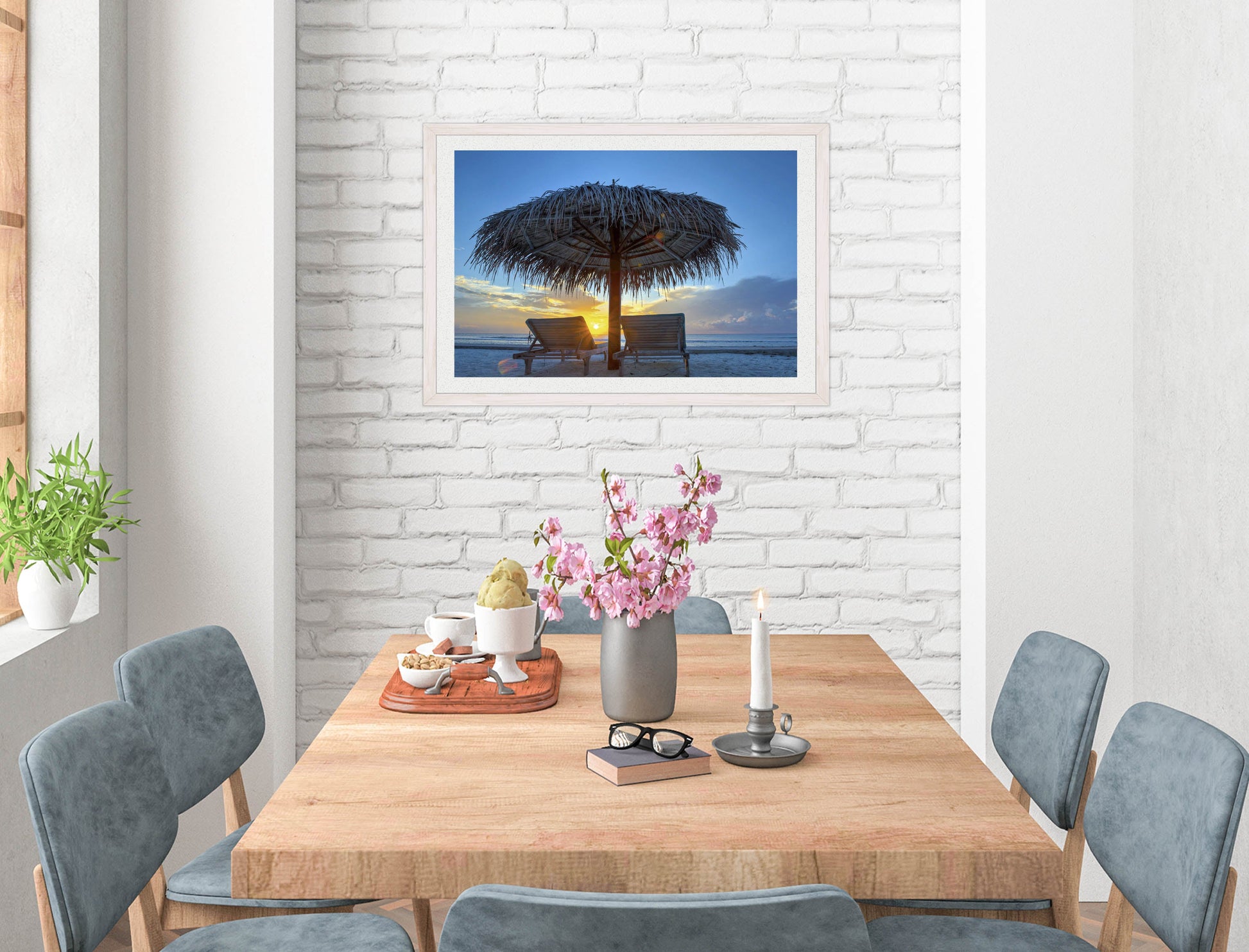 View at Sunset-Framed Photo - White on Dining Room Room Wall