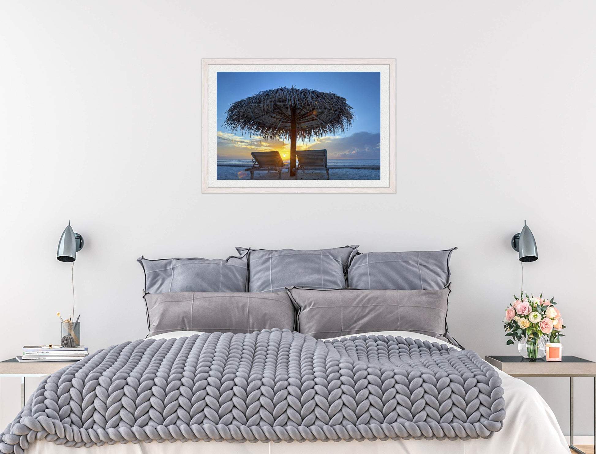 View at Sunset-Framed Photo - White on Bedroom Wall