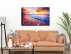 Ocean Sunset on the Beach -Canvas Wrap on Living Room Wall - Beige Sofa