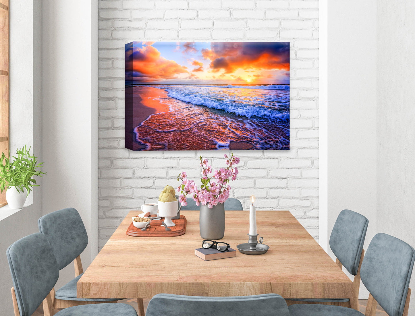 Ocean Sunset on the Beach -Canvas Wrap on Dining Room Wall