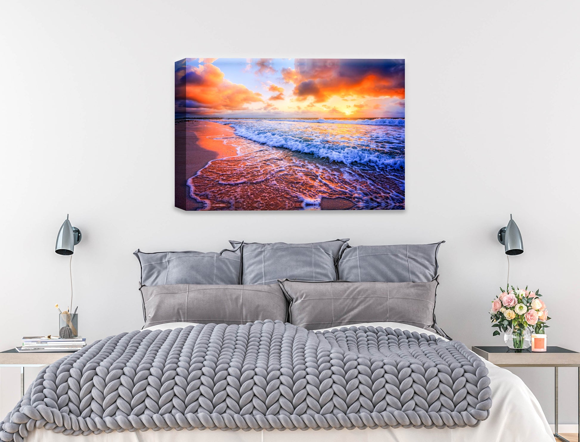 Ocean Sunset on the Beach -Canvas Wrap on Bedroom Wall