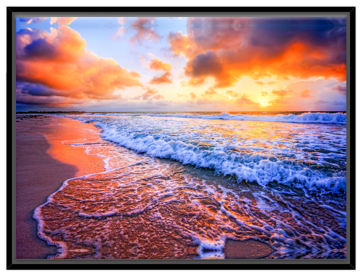 Ocean Sunset on the Beach -Canvas Wrap - Black Frame