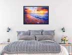 Ocean Sunset on the Beach -Canvas Wrap - Black Frame on Bedroom Wall