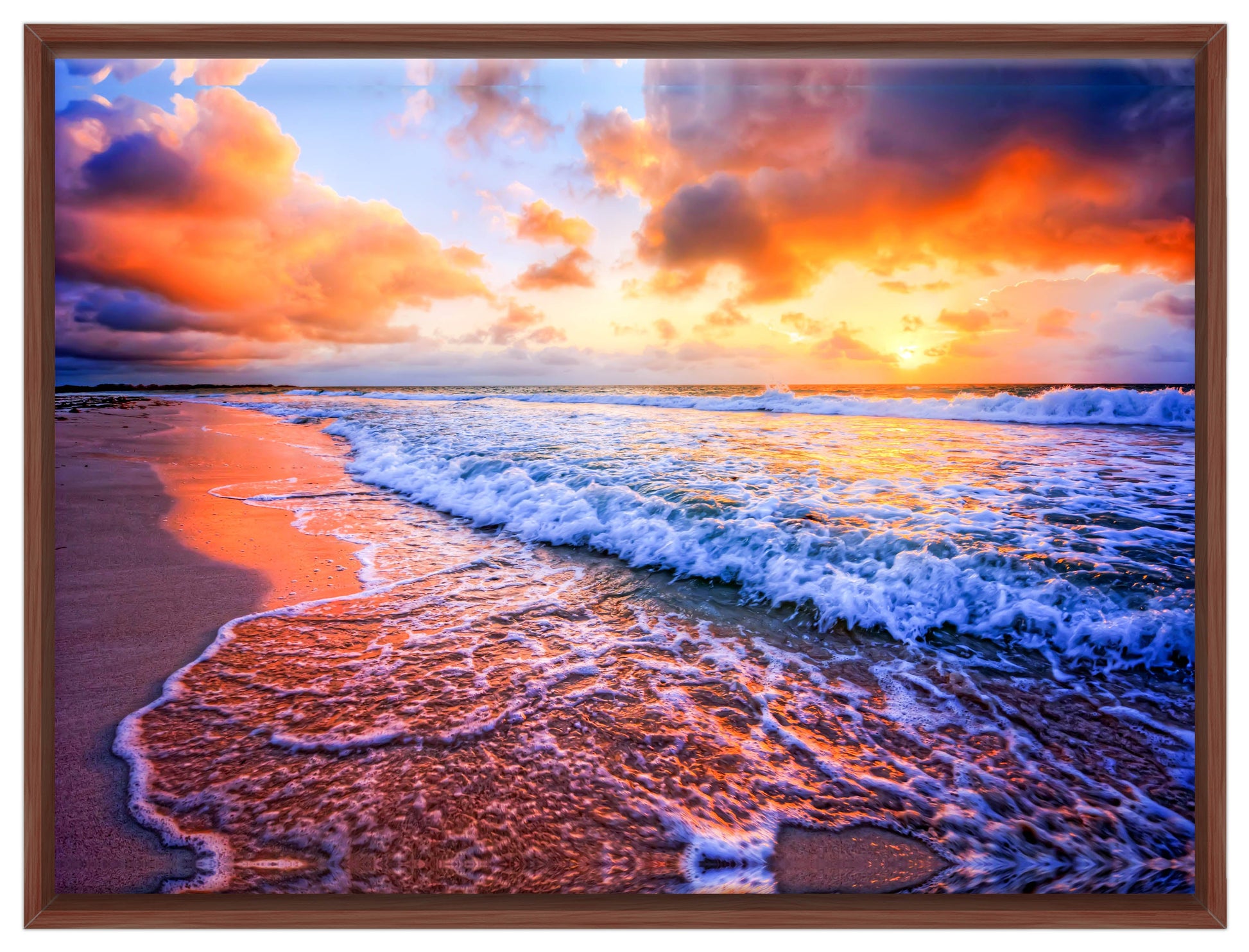 Ocean Sunset on the Beach -Canvas Wrap - Mahogany Frame